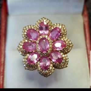 14k RG Natural Pink Sapphire & Diamond Ring